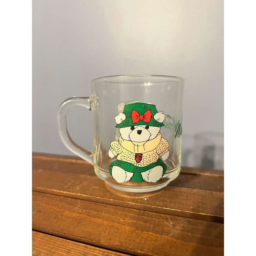Marshall‎ Fields 2003 Mr & Mrs Santa Bear Glass Mug Christmas Drinkware Y2K
